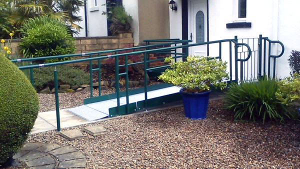 Image shows green Easirail installed outside the front of a house